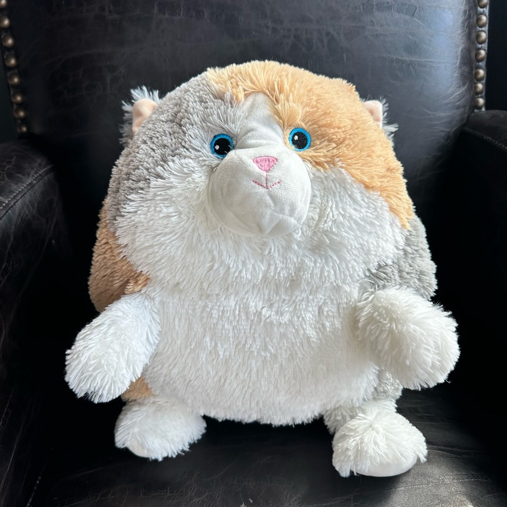 Warmies: Plush Round Cat Stuffed Animal - White, Gray & Tan. Hand warmer